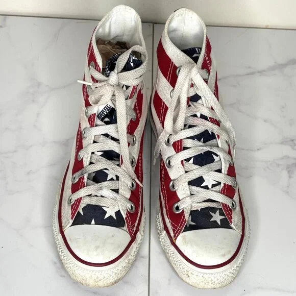 Vintage Converse Chuck Taylor All Star American Flag High Tops Sneakers M 3 W 5 - Picture 3 of 10